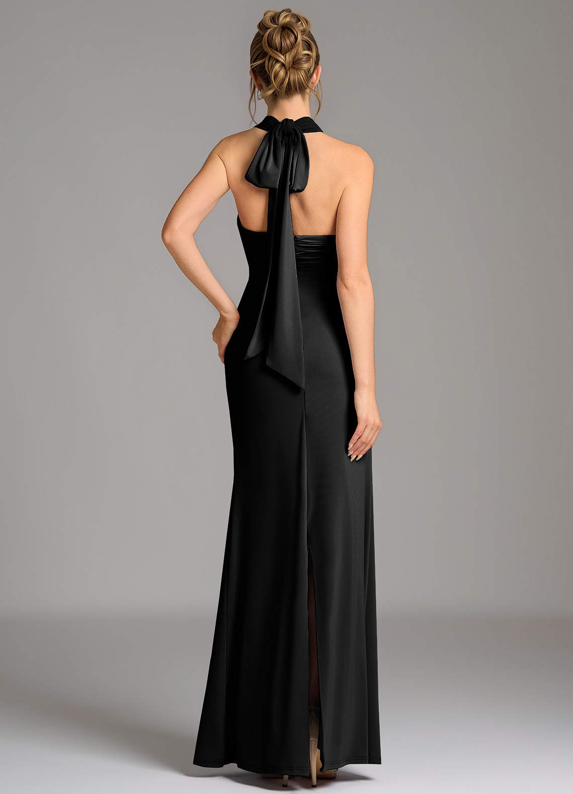 Valentina Mermaid Halter Stretch Jersey Bridesmaid Dress in black