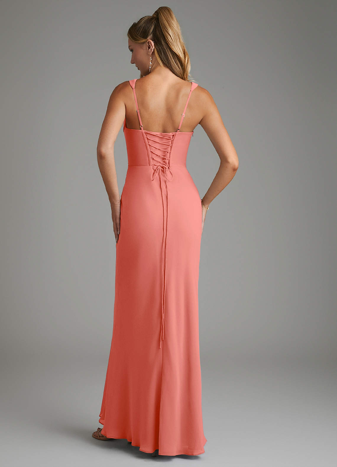 Asa Sheath Square-Neck Chiffon Bridesmaid Dress in Salmon Pink