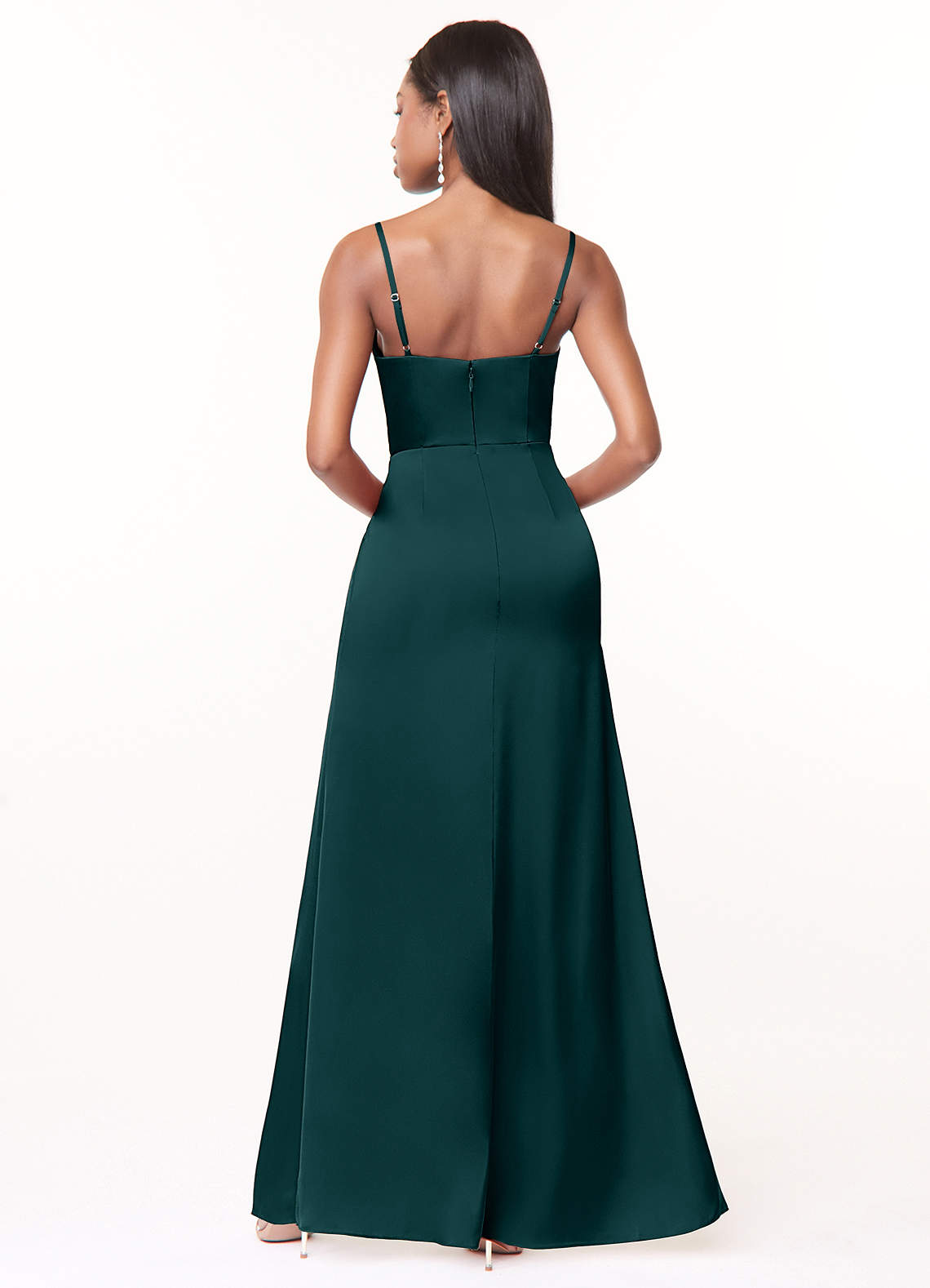 Maci A-Line V-Neck Stretch Satin Bridesmaid Dress in Pine