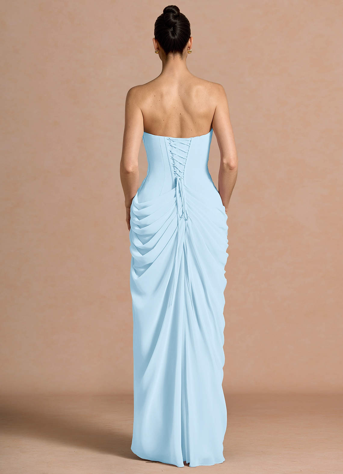 Kaavia Column Pleated Chiffon Maxi Evening Dress in Light Blue