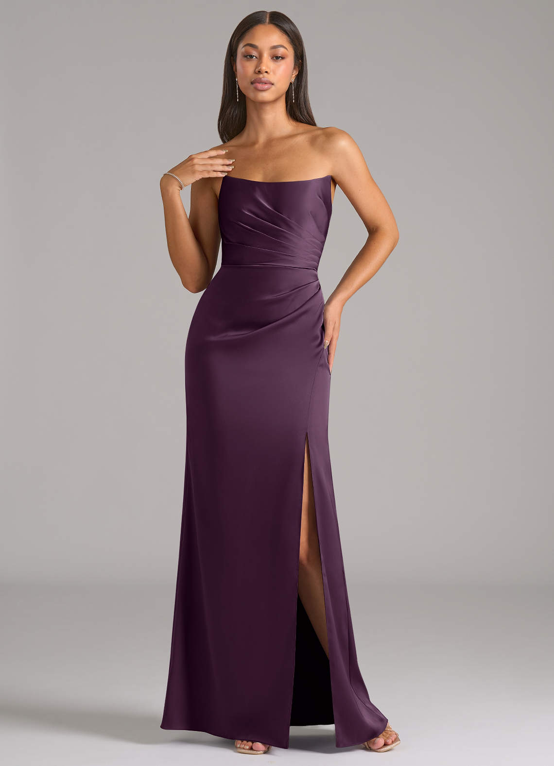 Marla Sheath Strapless Stretch Satin Bridesmaid Dress in Plum