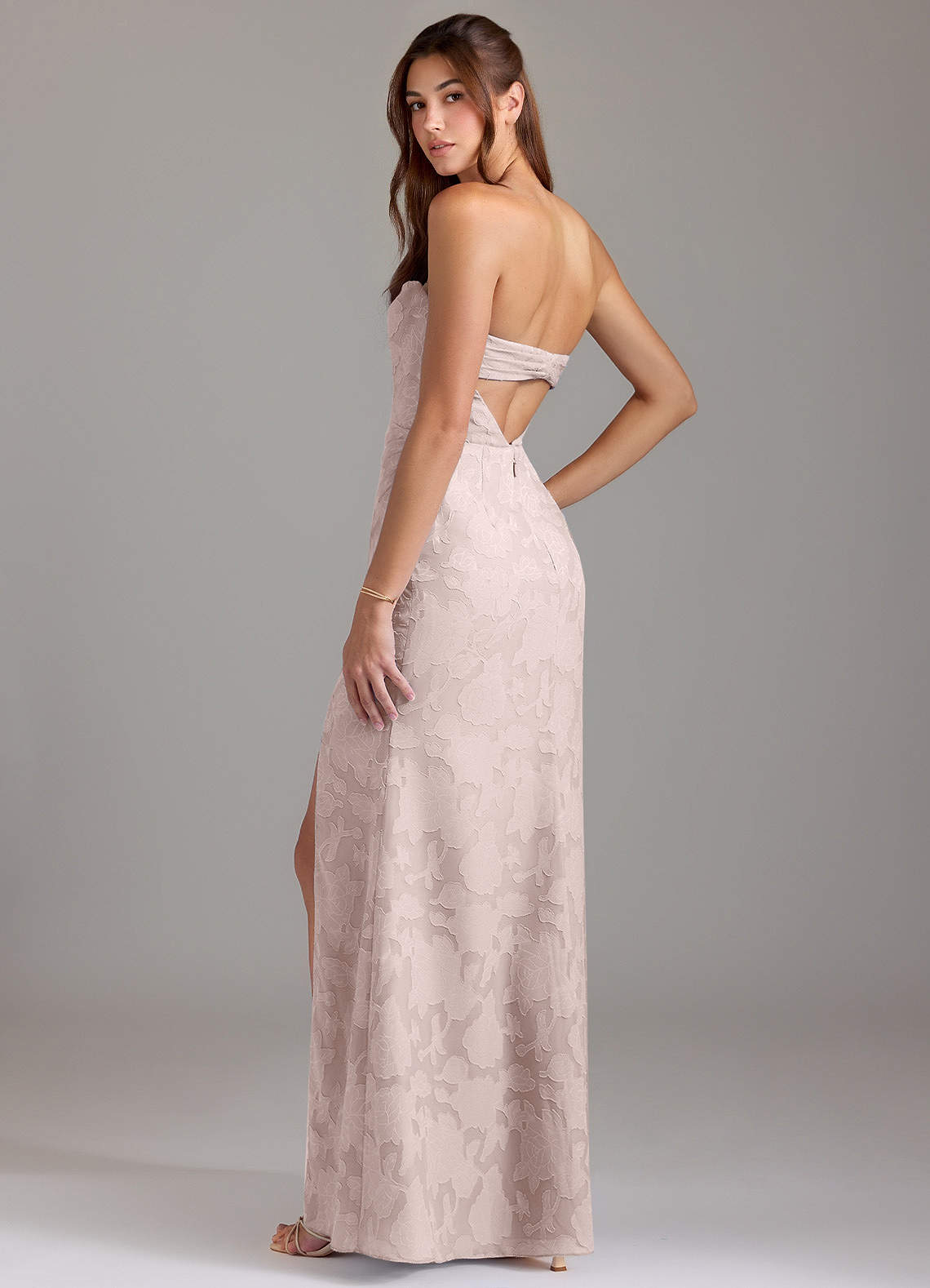 Leonis Sheath Strapless Floral Burnout Bridesmaid Dress in Blushing Pink