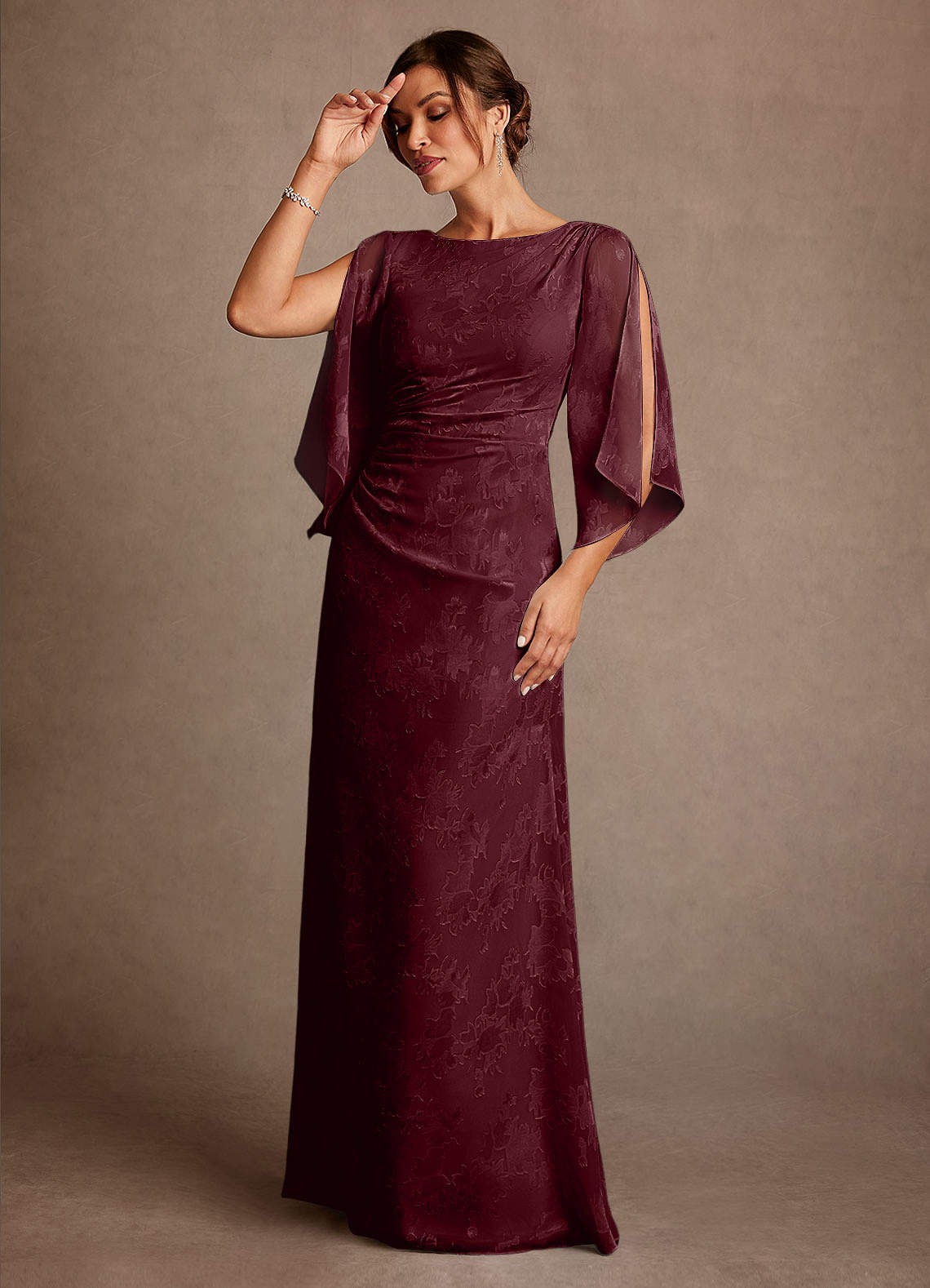 Anaheim Sheath Scoop-Neck Floral Burnout Mother of the Bride Dress in Cabernet