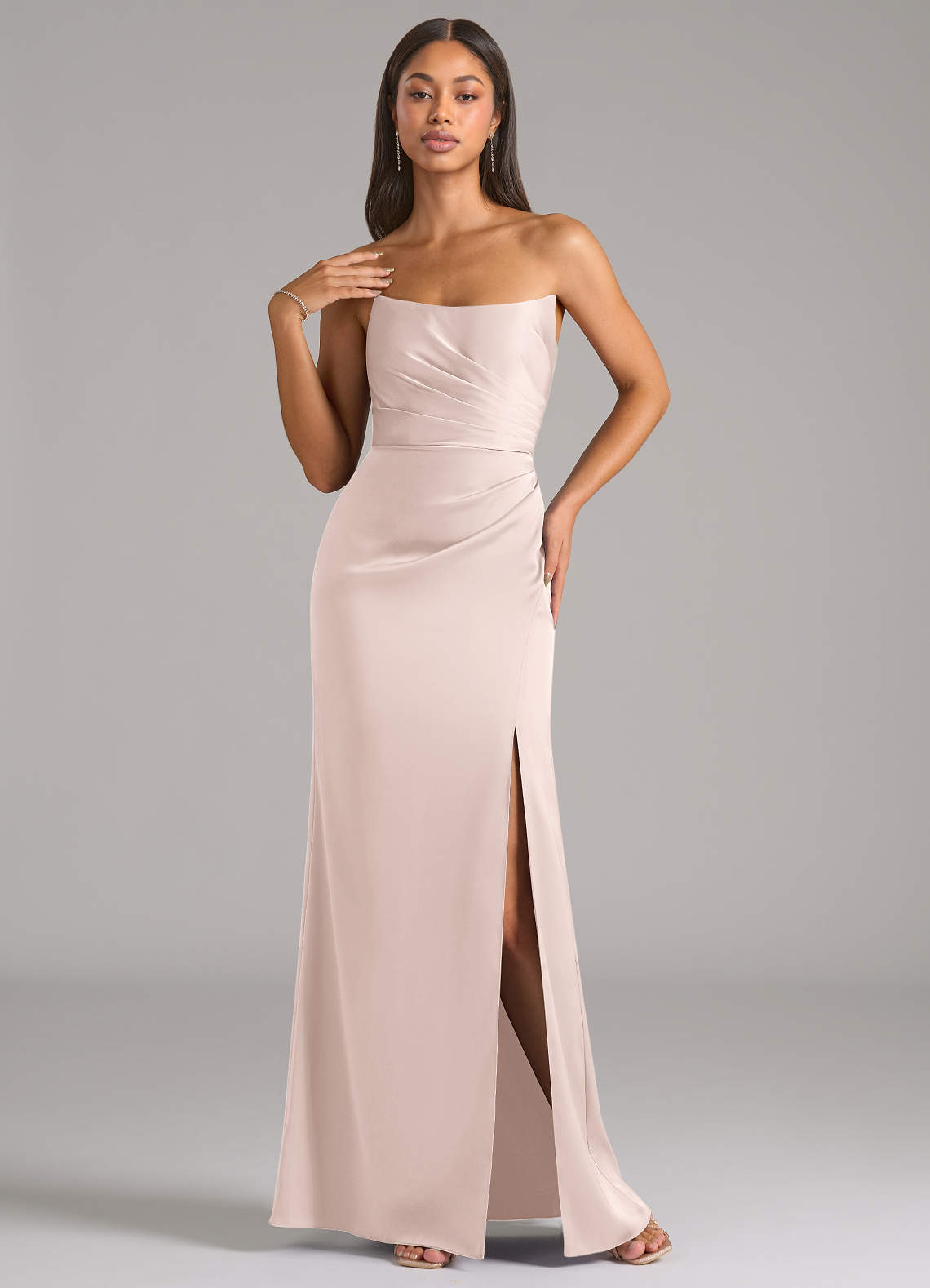 Marla Sheath Strapless Stretch Satin Bridesmaid Dress in Blushing Pink