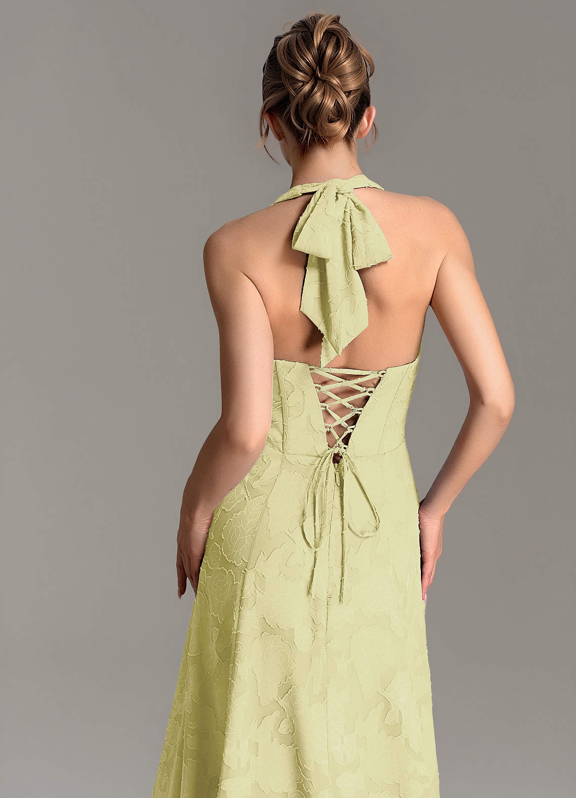Nia A-Line V-Neck Floral Burnout Bridesmaid Dress in Lemon Sorbet