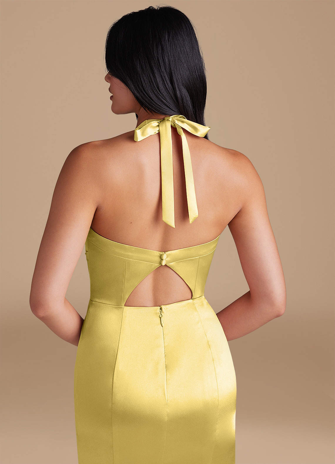 Emeria Sheath Halter Metallic Satin Bridesmaid Dress in Canary