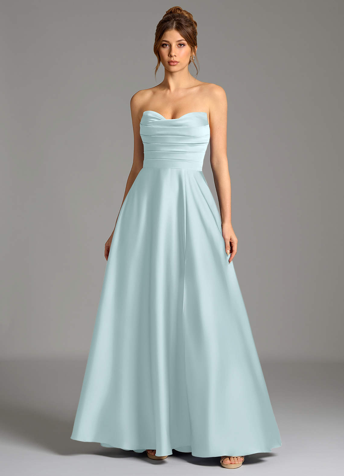 Ayla A-Line Sweetheart Stretch Satin Bridesmaid Dress in Sea Glass
