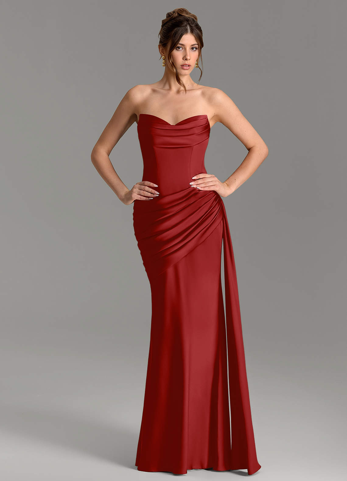 Zorah Mermaid Sweetheart Stretch Satin Bridesmaid Dress in Pomegranate