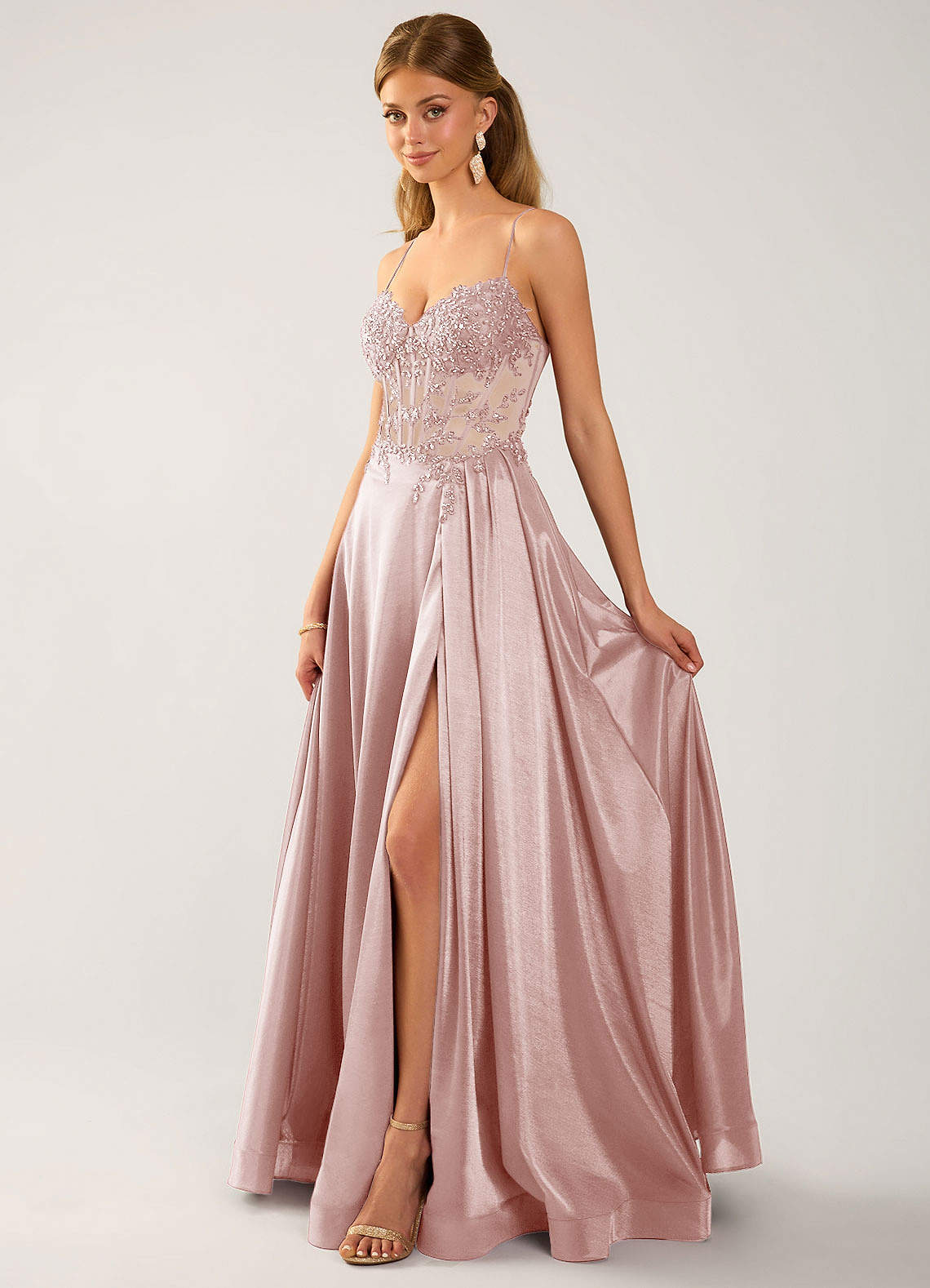 Isoldemark A-Line Sweetheart Satin Evening Dress in pink