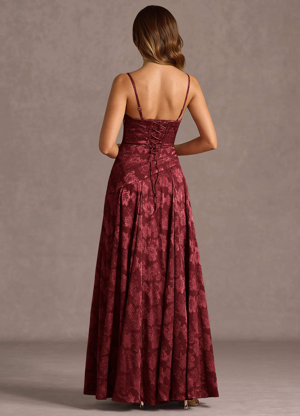 Gabriela A-Line Corset Fil Coupé Wedding Guest Dress in Wine