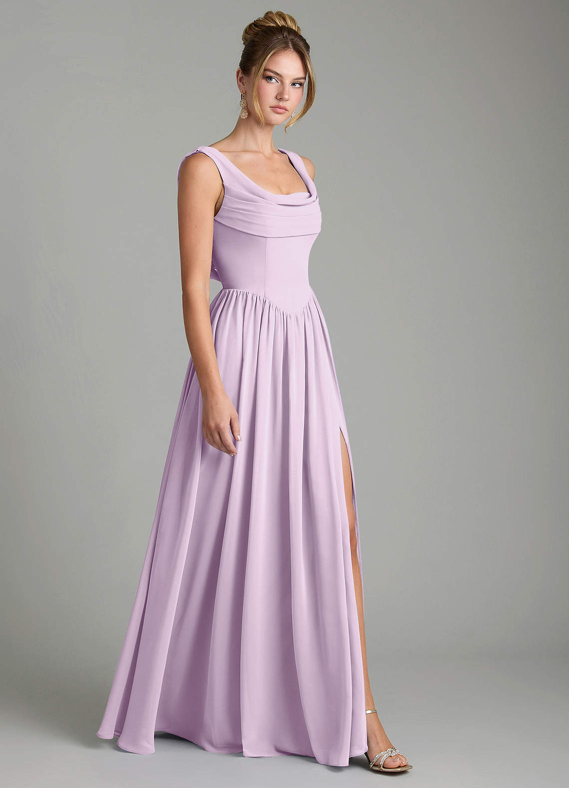Novi A-Line Square-Neck Chiffon Bridesmaid Dress in Frosted Lilac