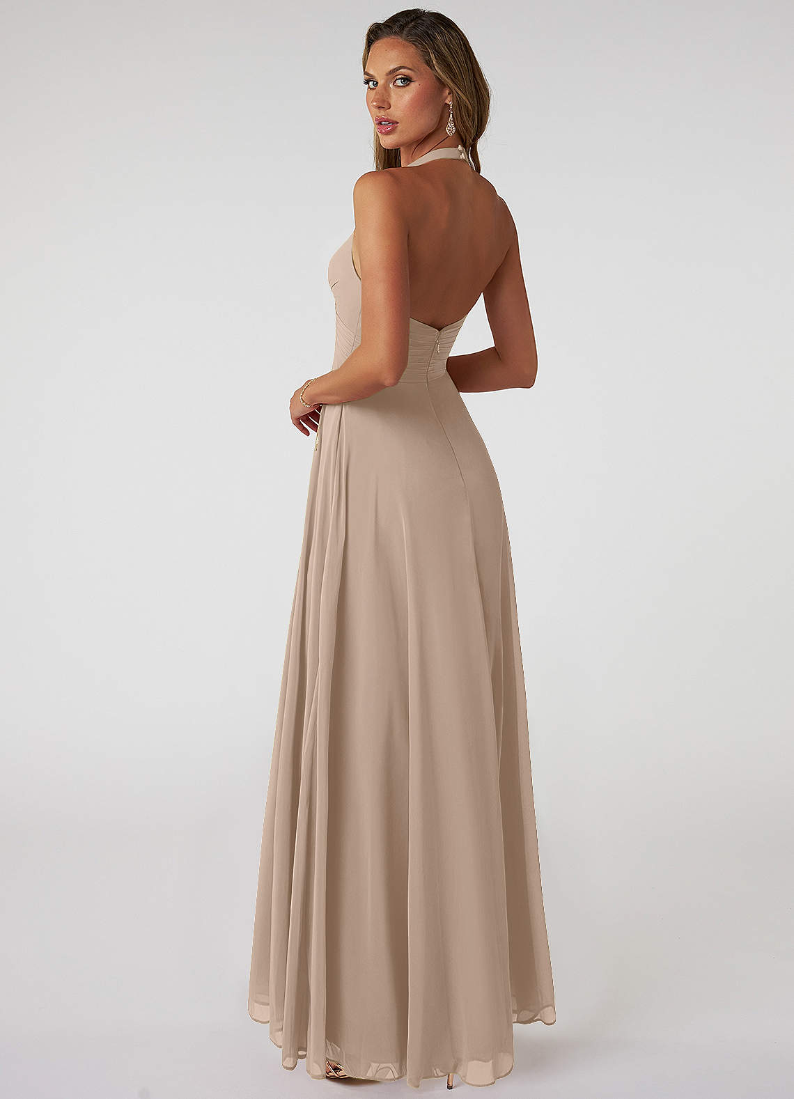 Tessie A-Line V-Neck Chiffon Bridesmaid Dress in Taupe