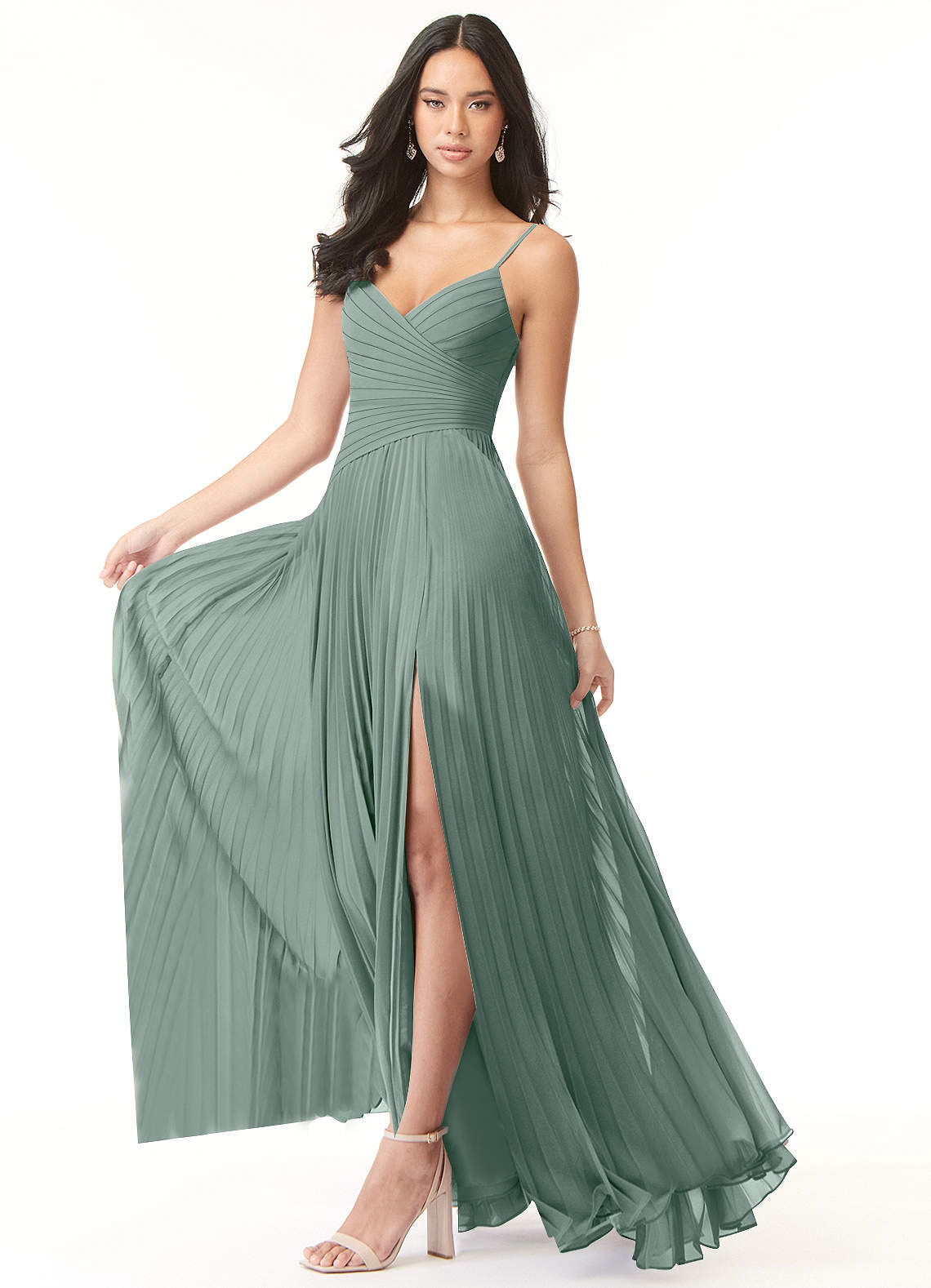 Vini A-Line V-Neck Chiffon Bridesmaid Dress in Silver Sage