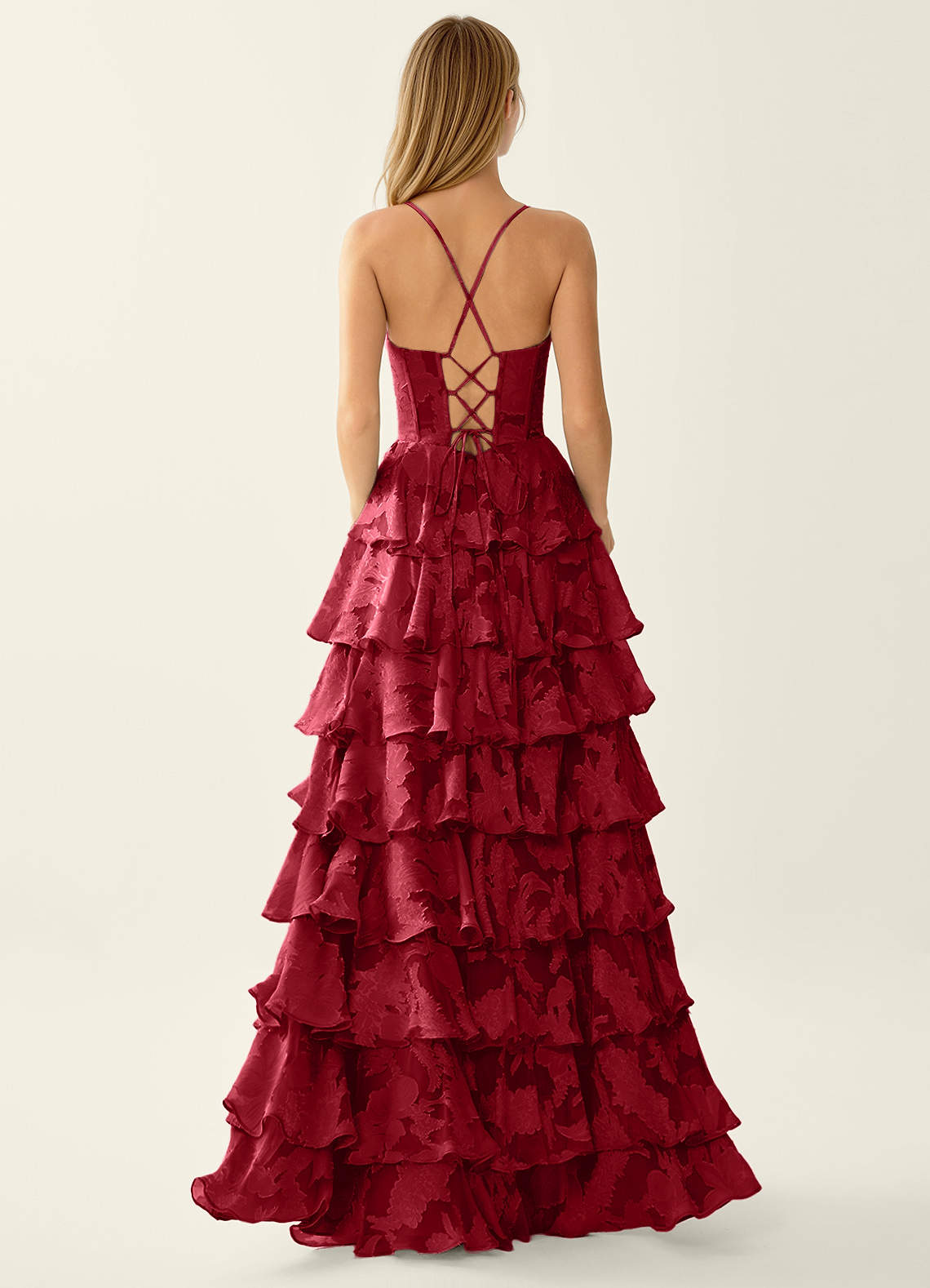 Wrenana A-Line Cowl-Neck Floral Burnout Evening Dress in Ruby Red
