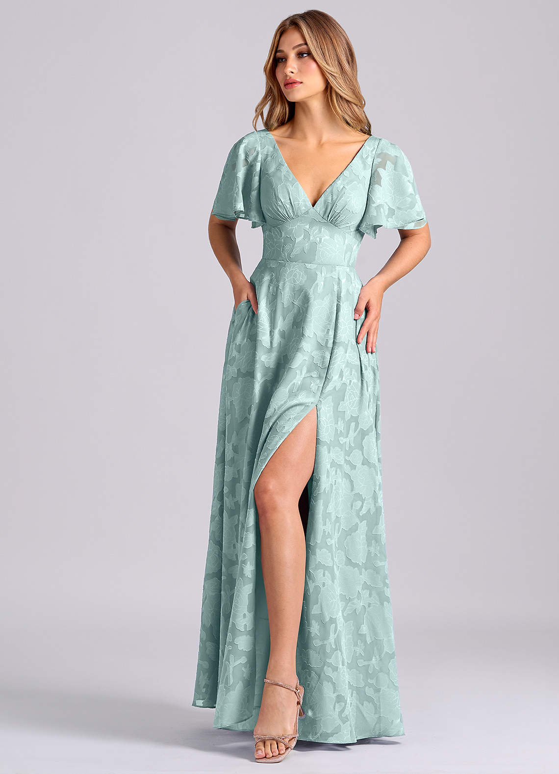Kimber A-Line V-Neck Floral Burnout Bridesmaid Dress