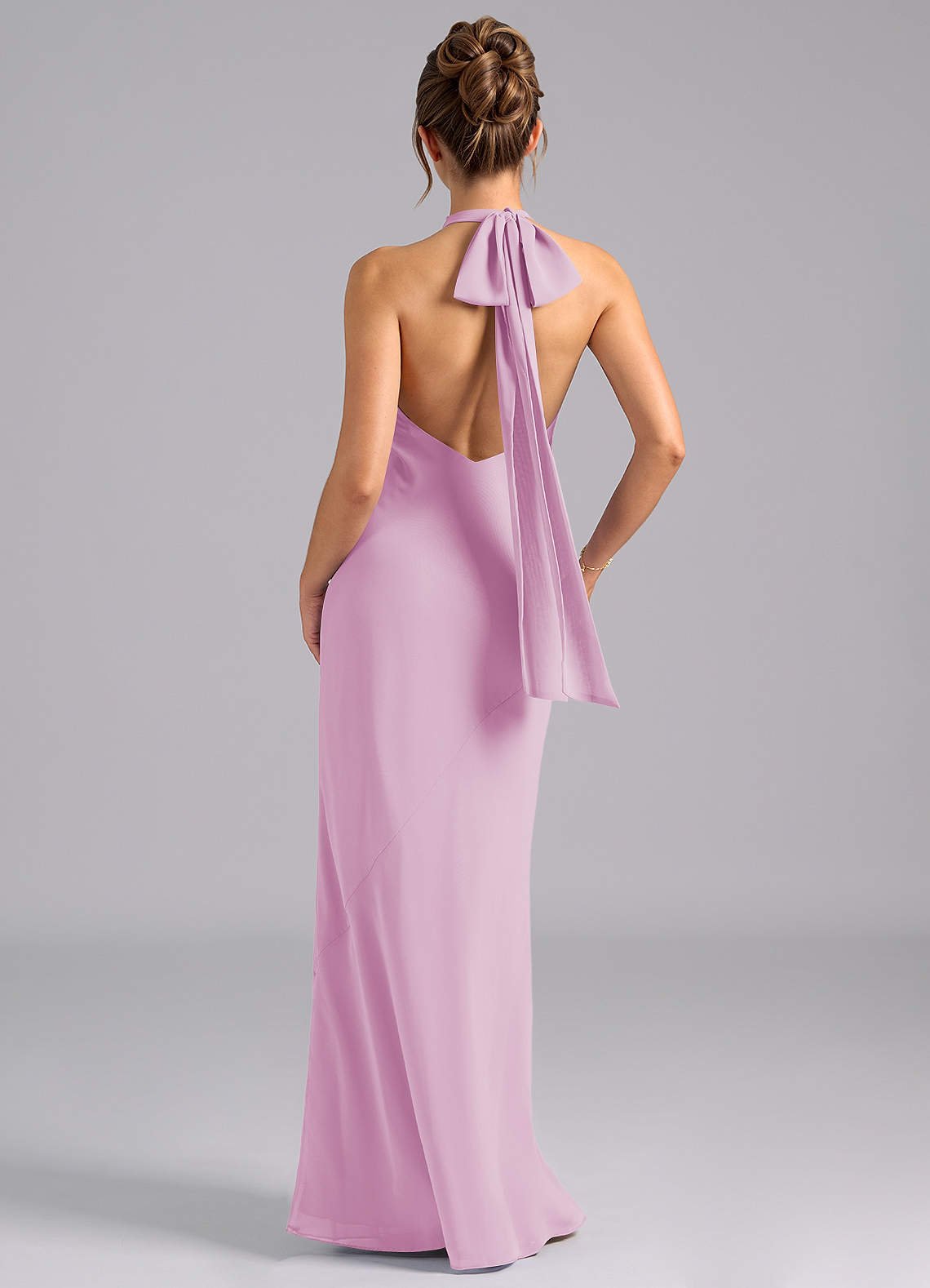 Velli Mermaid Halter Chiffon Bridesmaid Dress in candy pink