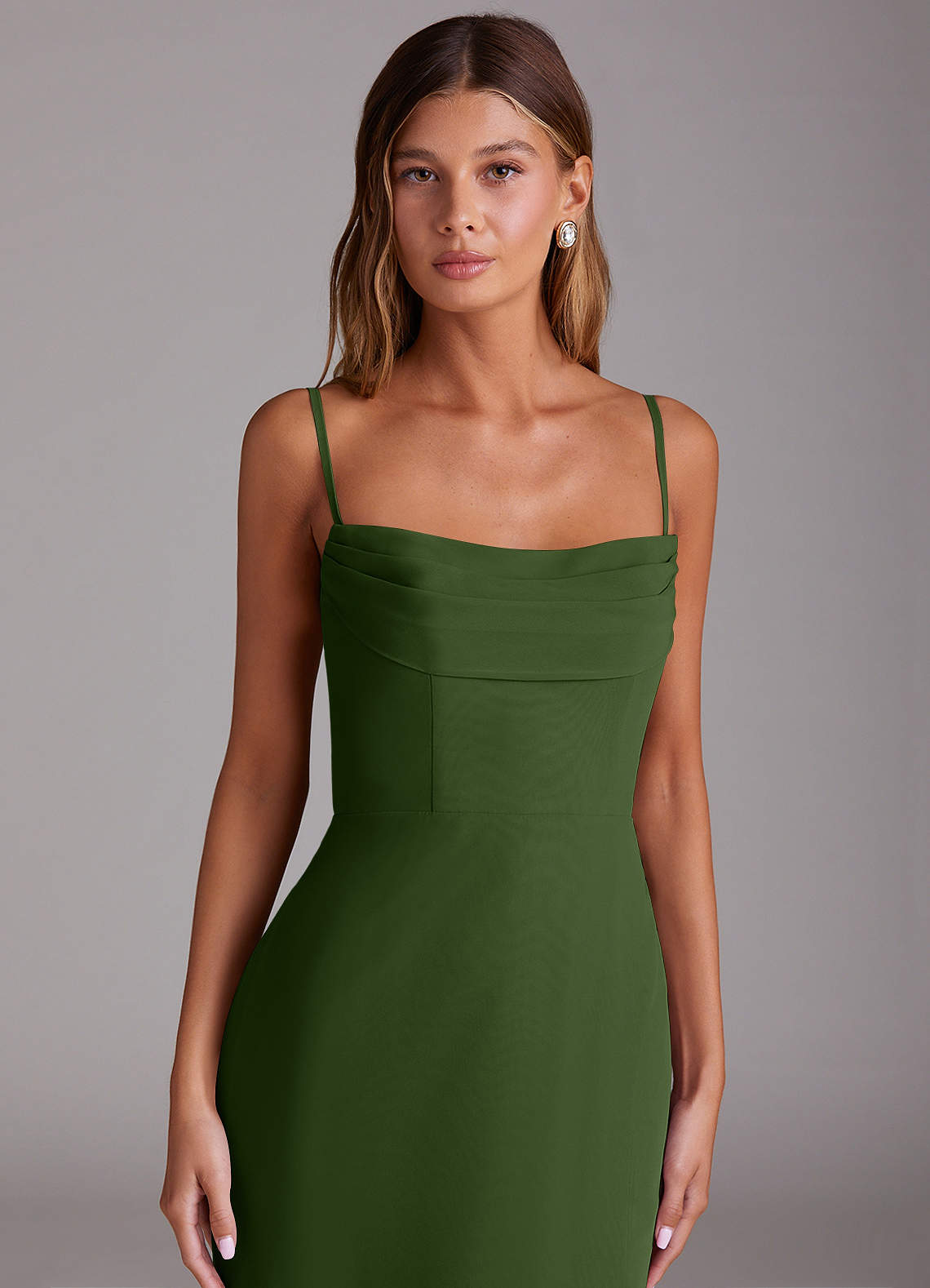 Saige A-Line Off-the-Shoulder Chiffon Bridesmaid Dress in Olive