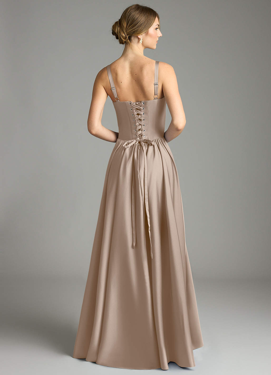 Evadina A-Line Sweetheart Stretch Satin Bridesmaid Dress in Taupe