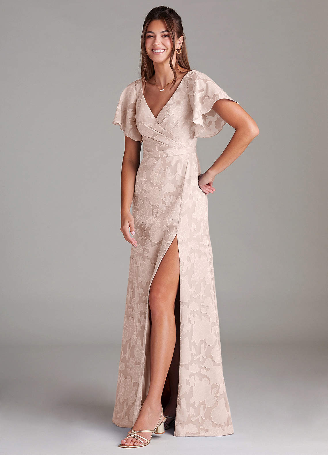 Ambrosia A-Line V-Neck Floral Burnout Bridesmaid Dress in Blushing Pink
