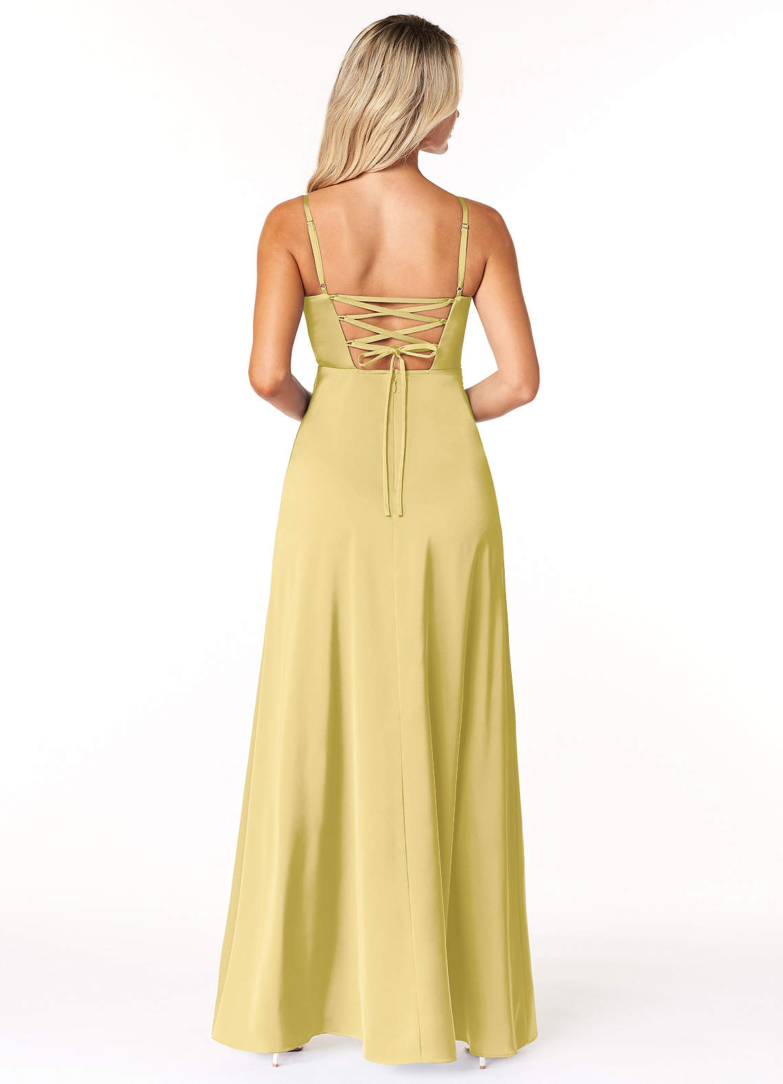 Marchella A-Line V-Neck Stretch Satin Bridesmaid Dress in Canary