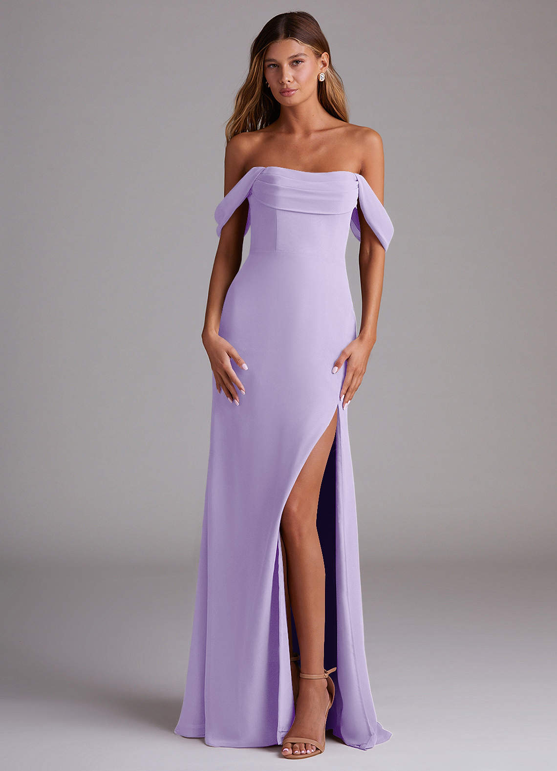 Saige A-Line Off-the-Shoulder Chiffon Bridesmaid Dress in Lilac