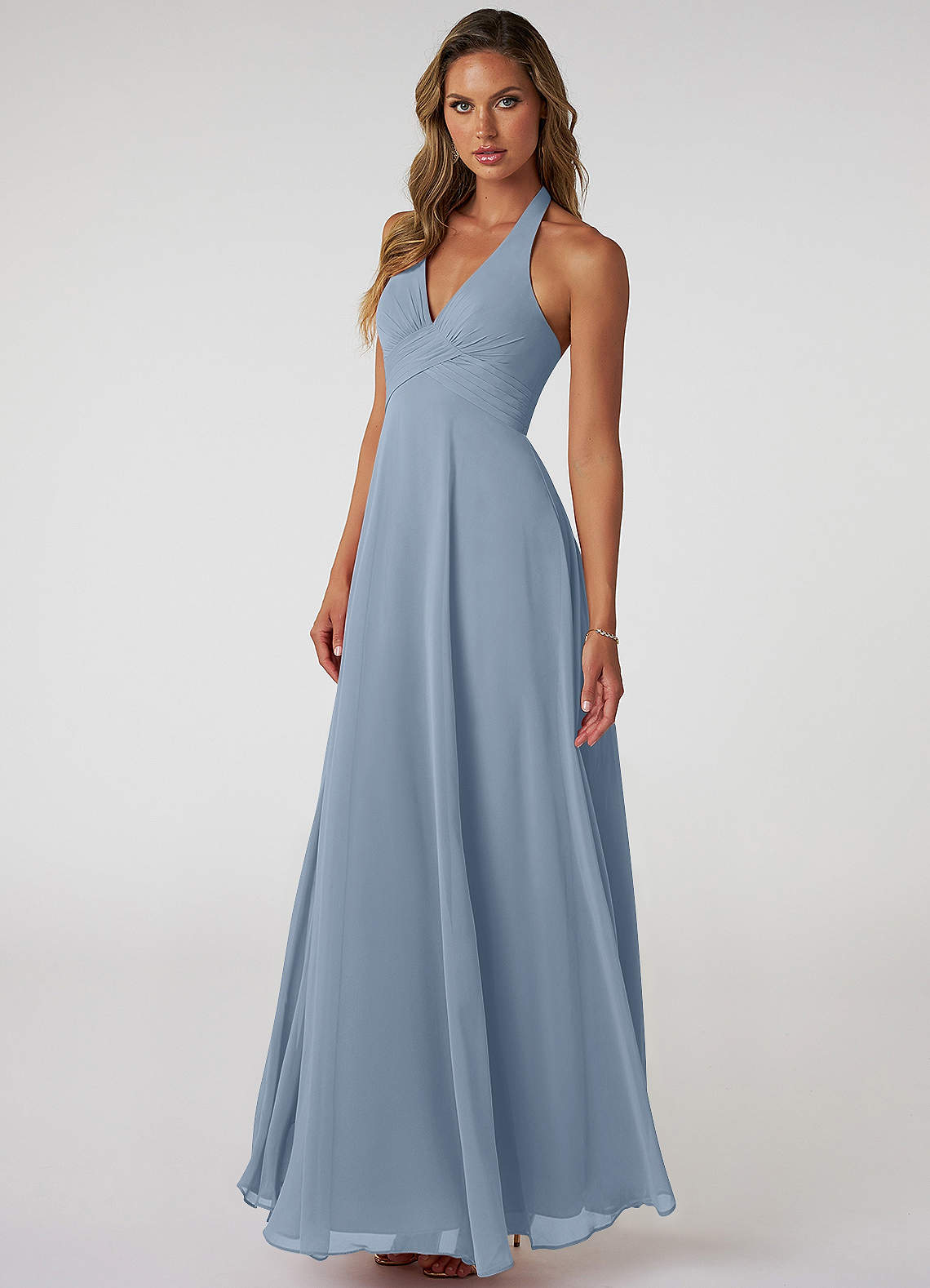 Tessie A-Line V-Neck Chiffon Bridesmaid Dress in dusty blue