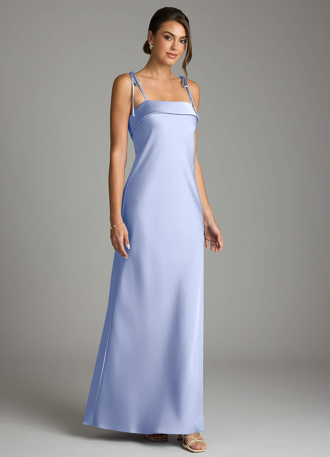 Ellia Sheath Straight-Neck Stretch Satin Bridesmaid Dress in Ice