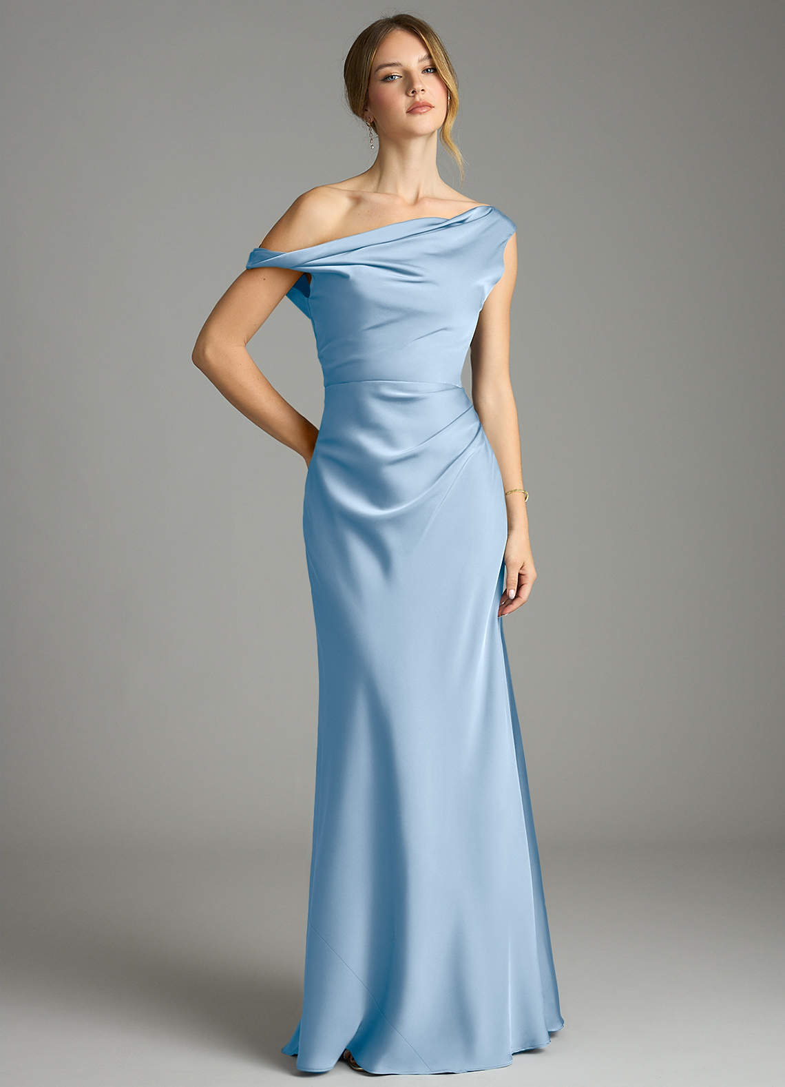 Emerson Mermaid One-Shoulder Stretch Satin Bridesmaid Dress in Powder Blue