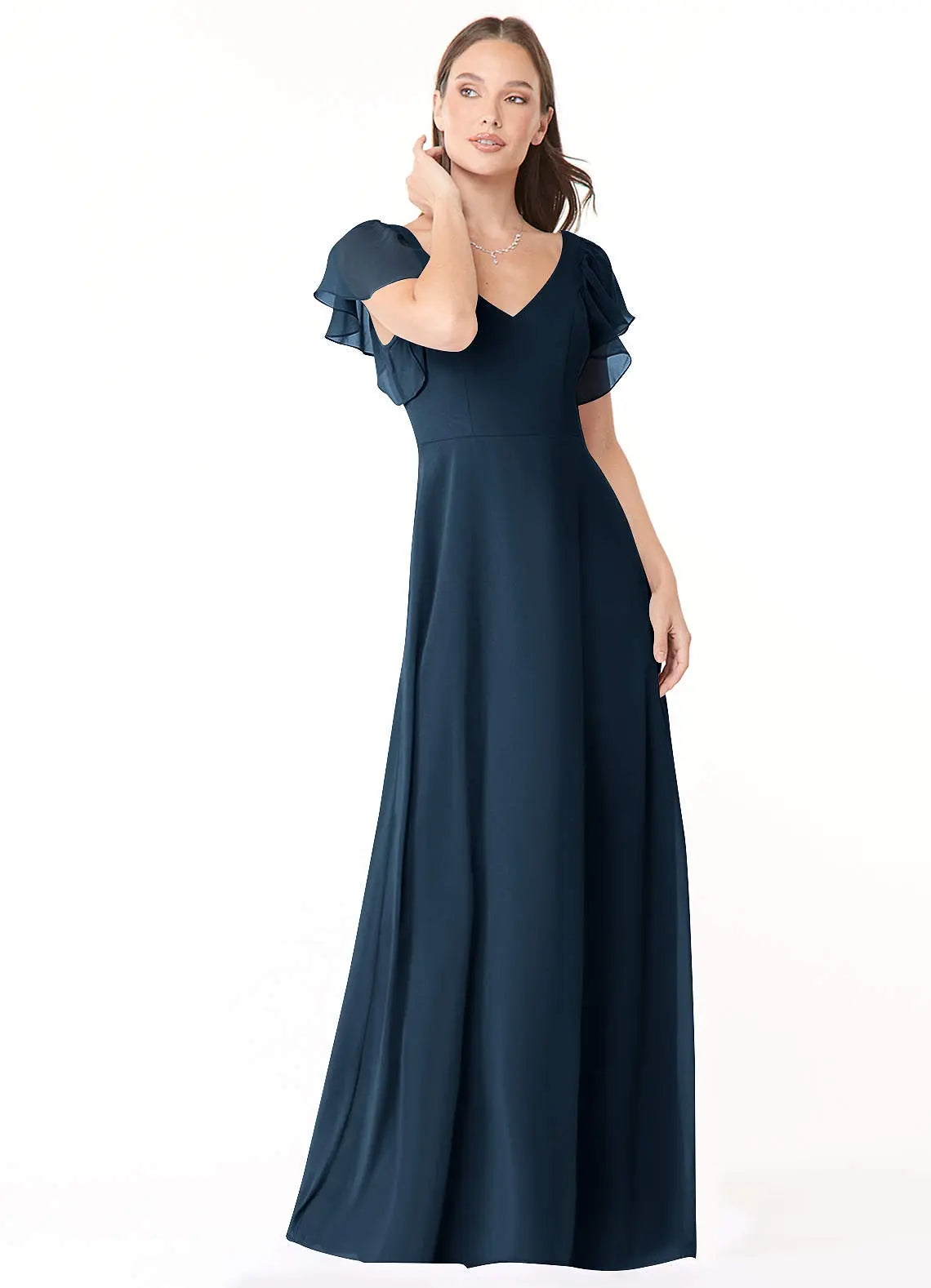 Syenna A-Line V-Neck Chiffon Bridesmaid Dress in Dark Navy