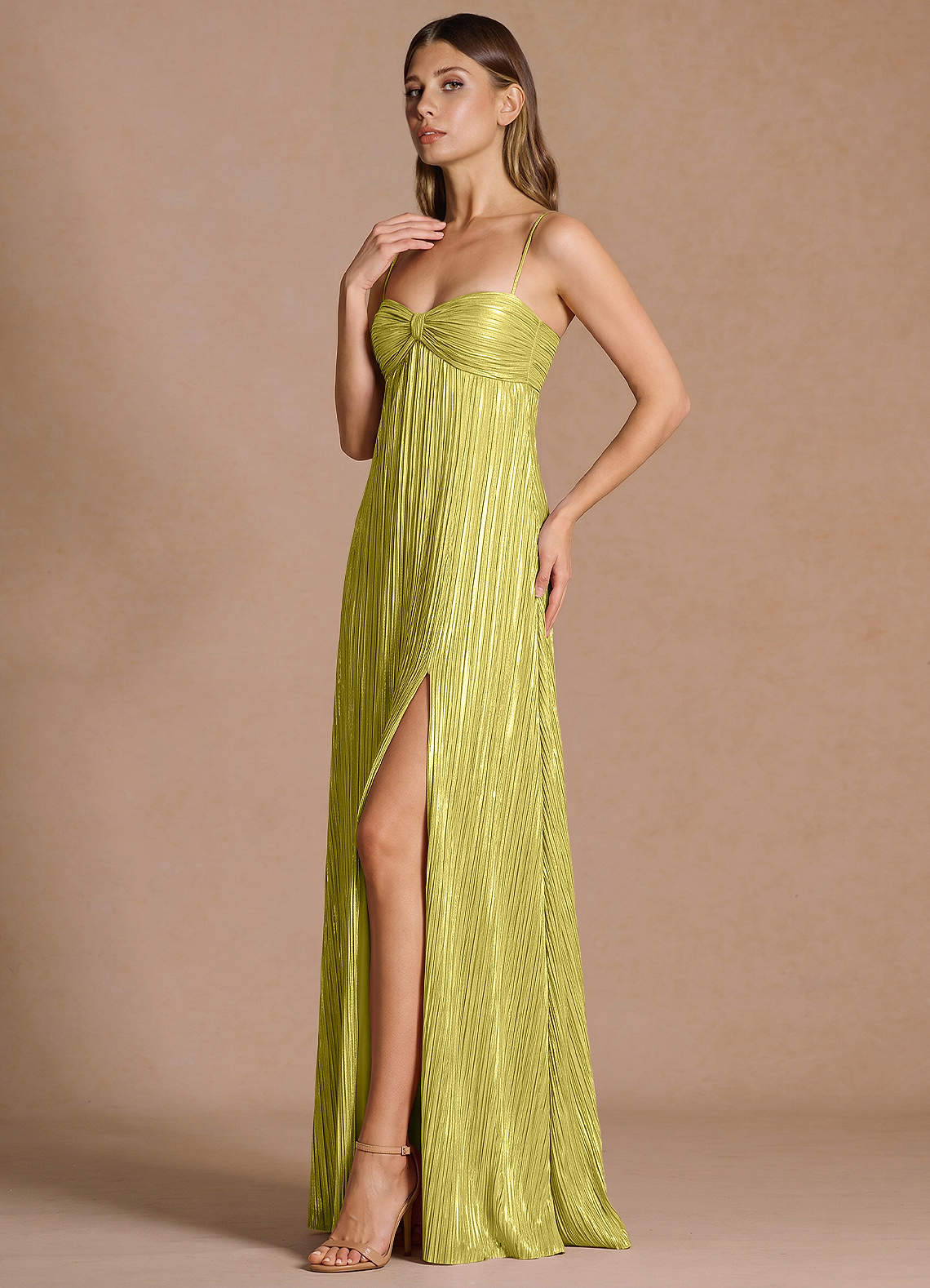 Emmeline A-Line V-Neck Floral Burnout Evening Dress in Pale Yellow