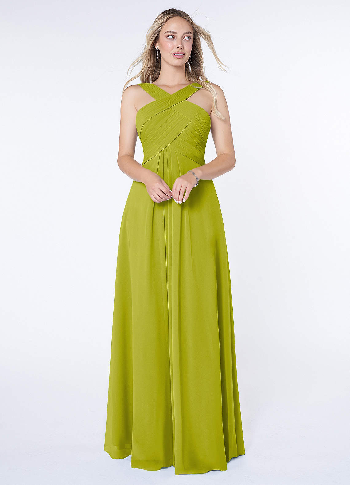 Kaleigh A-Line Halter Chiffon Bridesmaid Dress in Lemongrass
