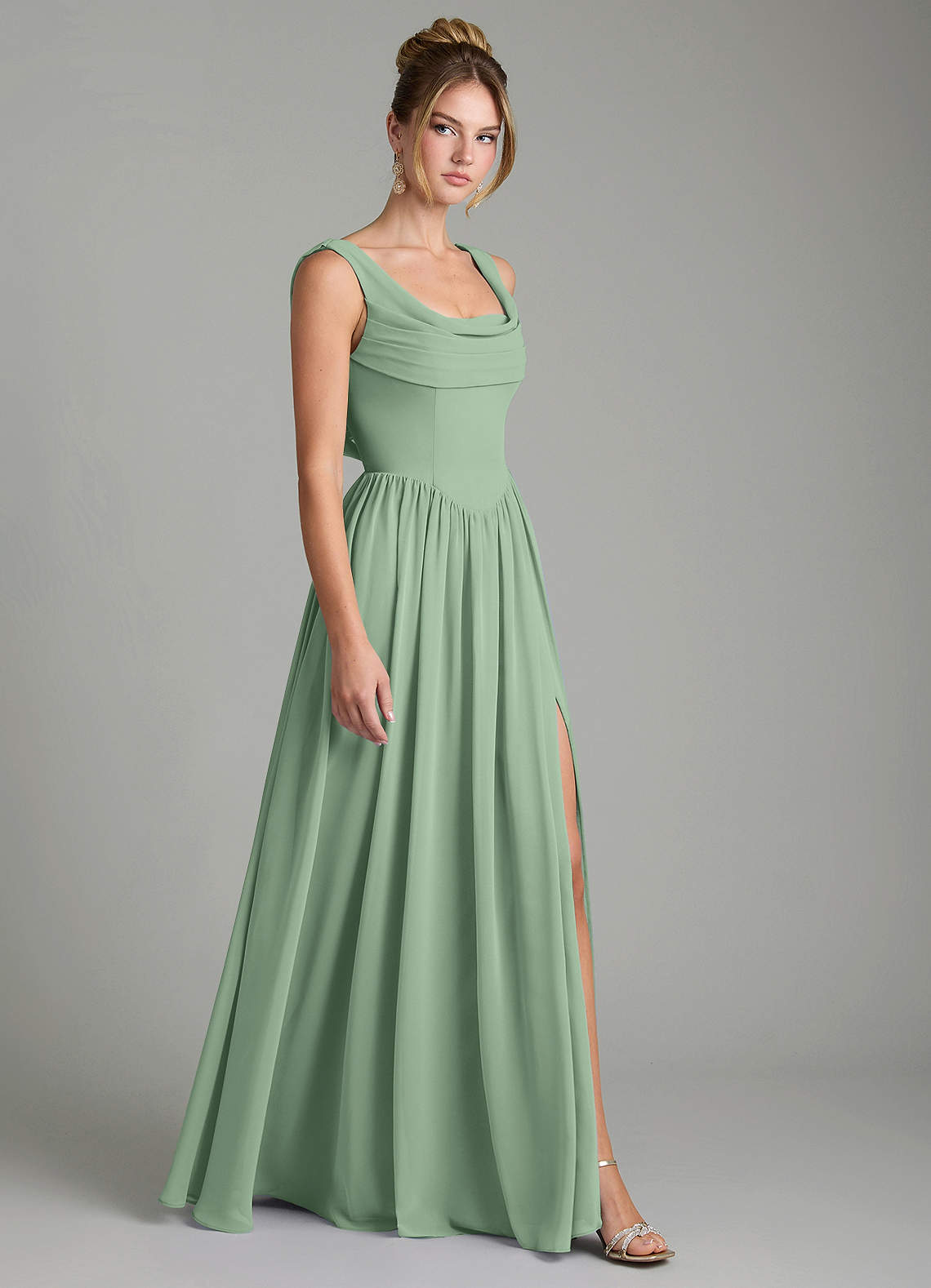 Novi A-Line Square-Neck Chiffon Bridesmaid Dress in Matcha