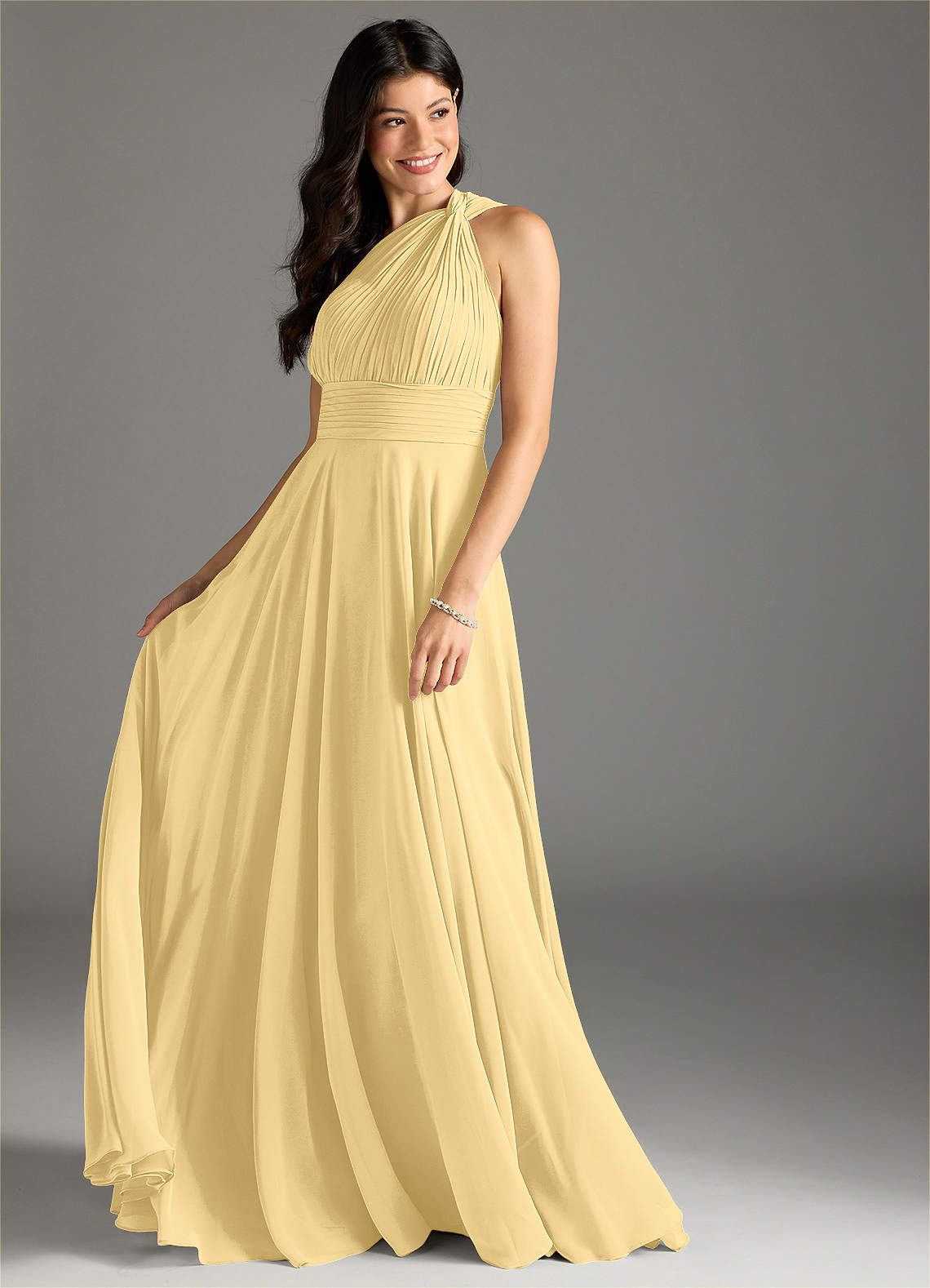 Charlize A-Line One-Shoulder Chiffon Bridesmaid Dress in Butter