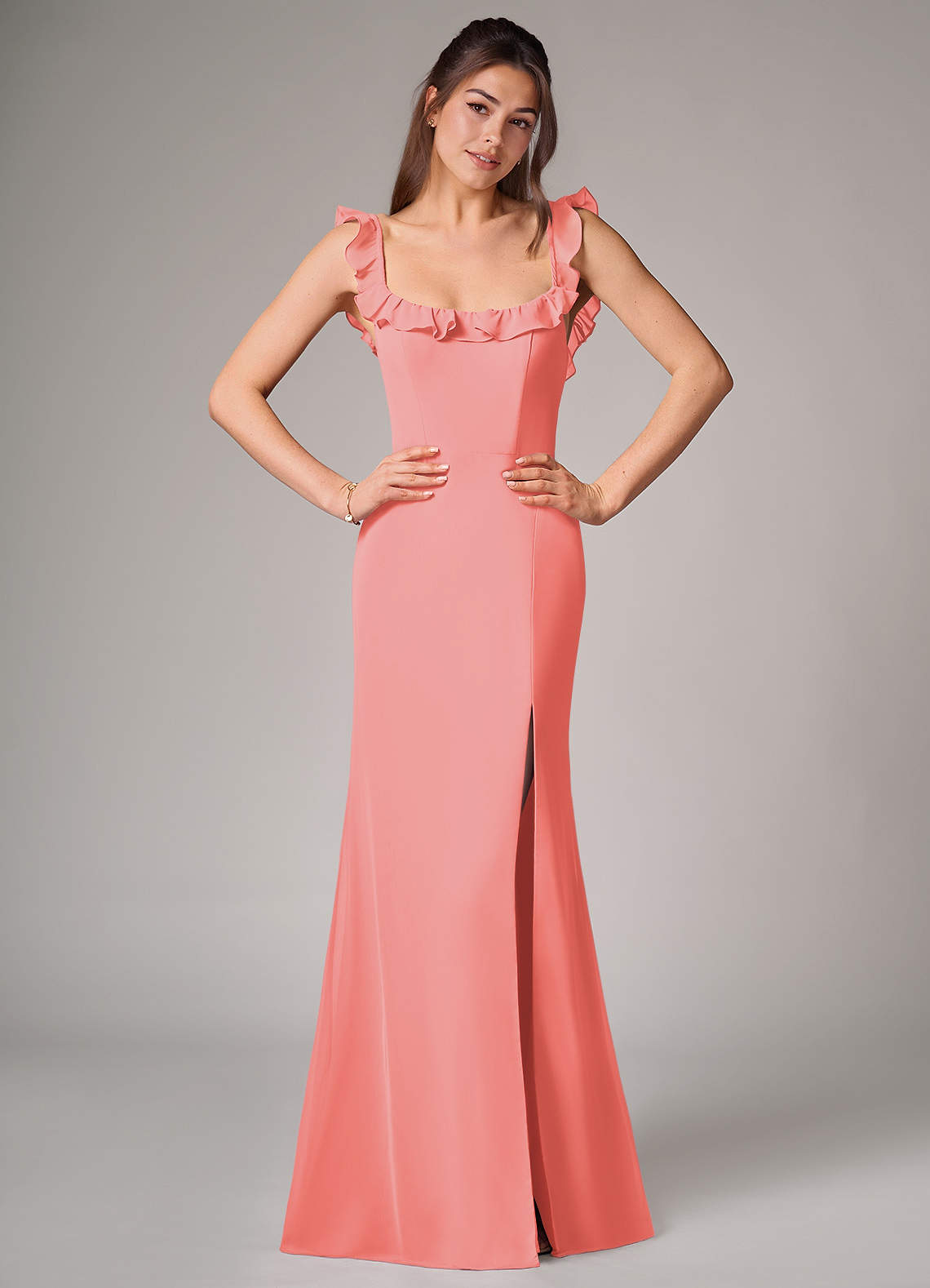 Callie Mermaid Scoop-Neck Chiffon Bridesmaid Dress in Coral