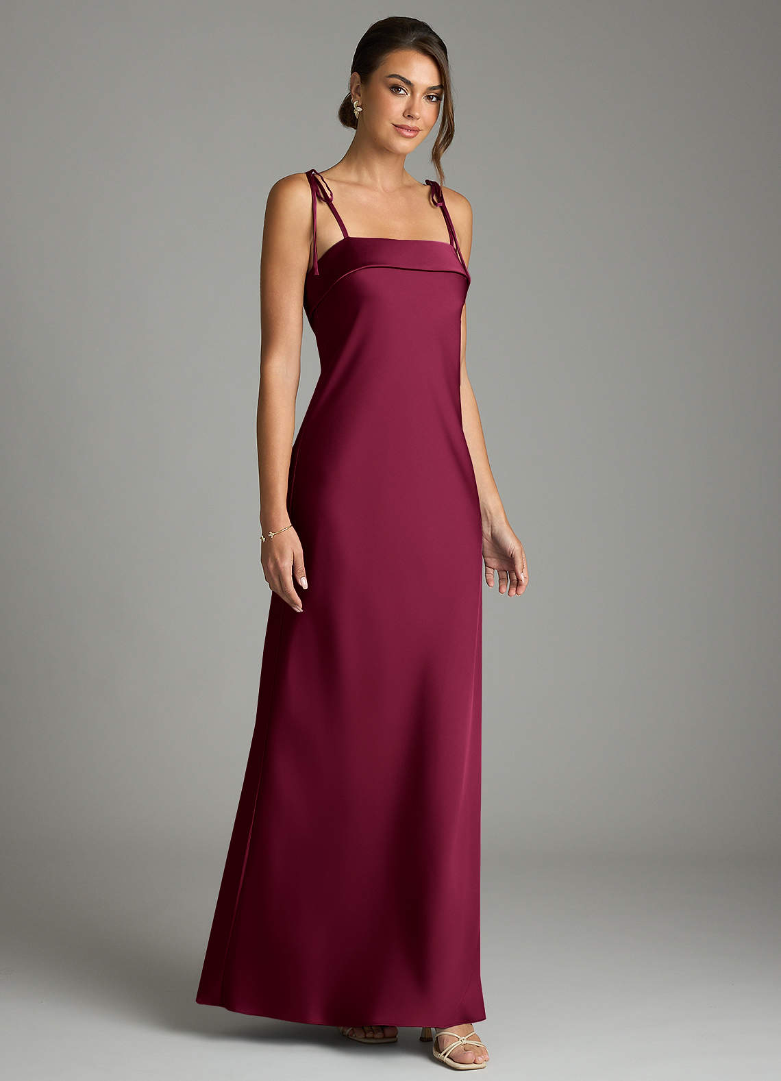 Ellia Sheath Straight-Neck Stretch Satin Bridesmaid Dress in Burgundy