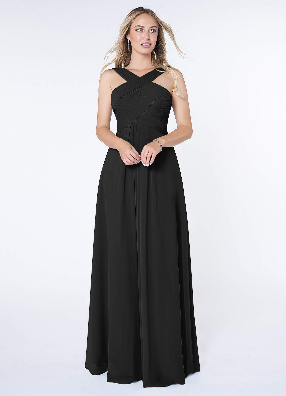 Kaleigh A-Line Halter Chiffon Bridesmaid Dress in black