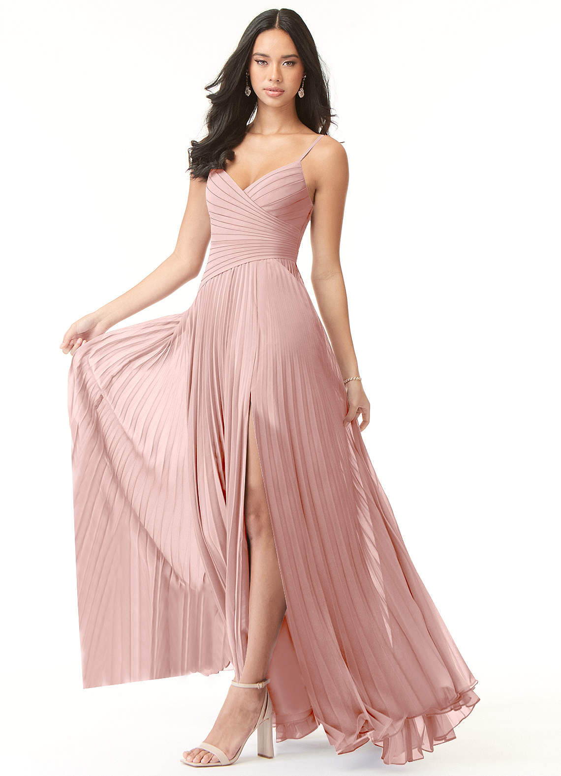 Vini A-Line V-Neck Chiffon Bridesmaid Dress in Powder Pink