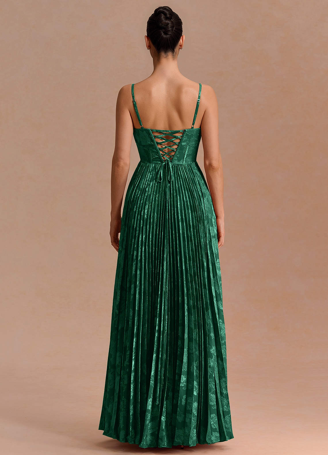 Delfina A-Line Twisted-Bust Fil Coupé Evening Dress in Hunter Green