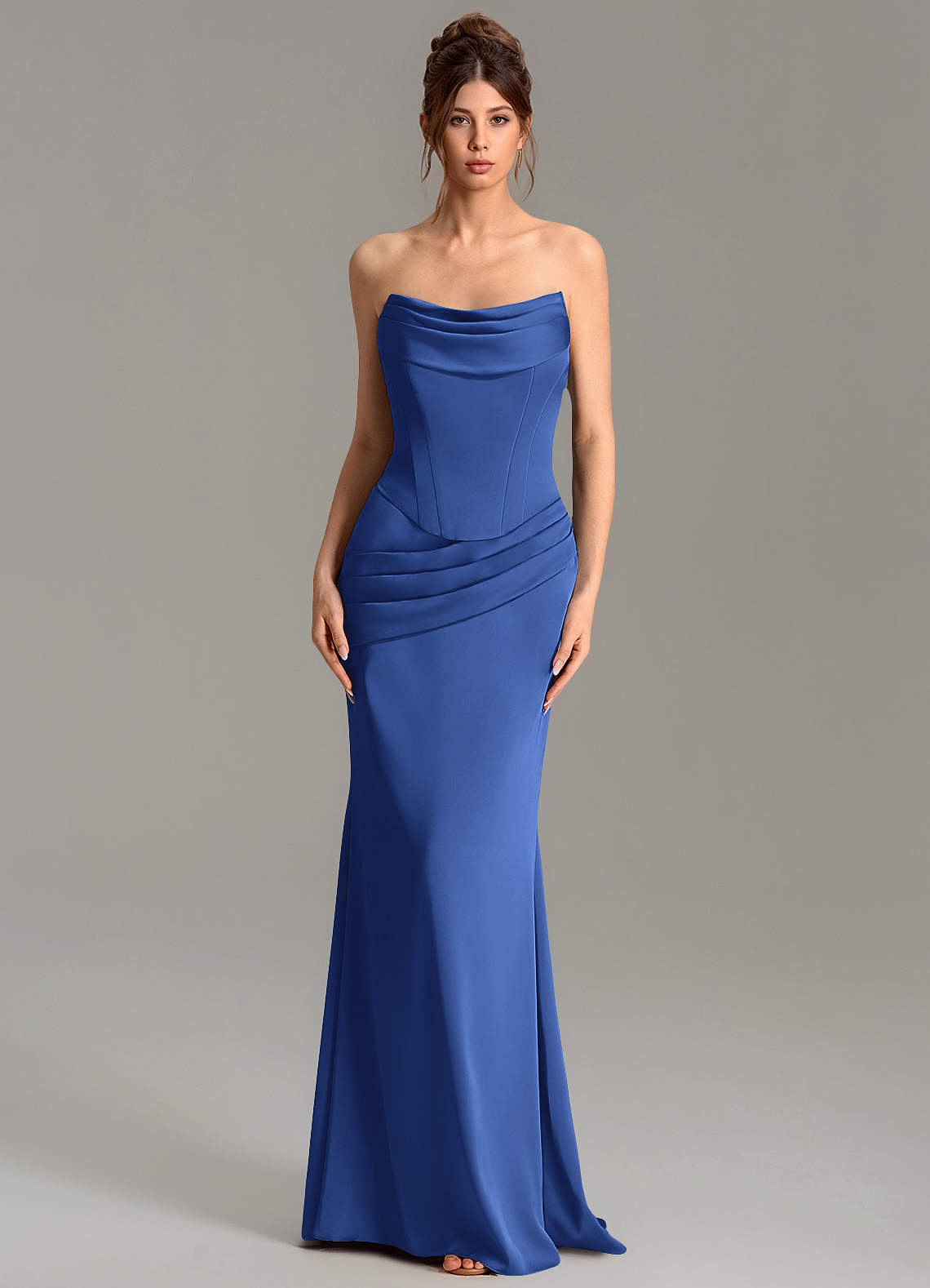 Adrienne Mermaid Cowl-Neck Stretch Satin Bridesmaid Dress in Royal Blue