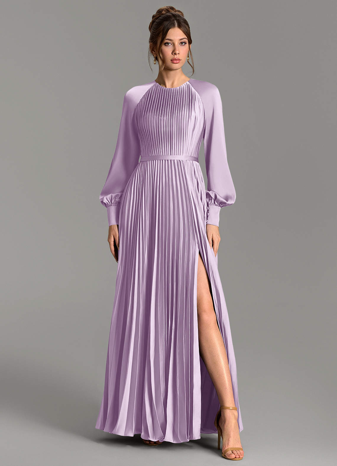 Grayson A-Line Scoop-Neck Stretch Satin Bridesmaid Dress in Frosted Lilac