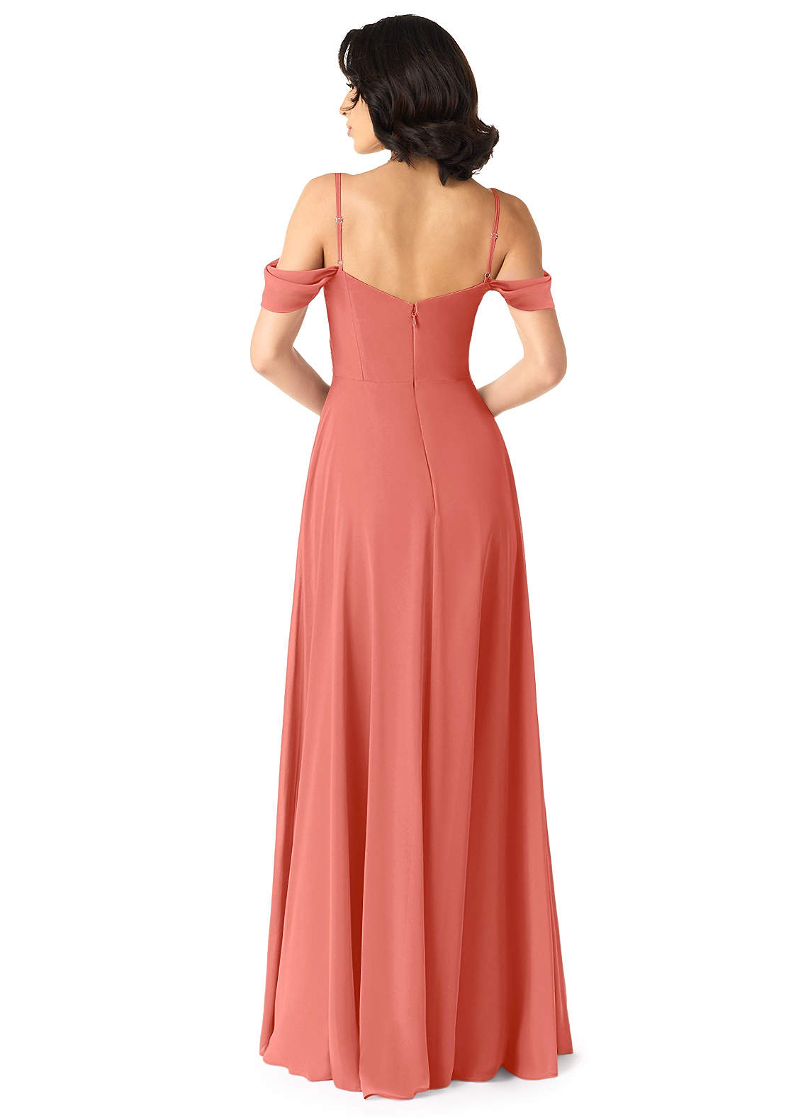 Tancie A-Line Off-the-Shoulder Chiffon Bridesmaid Dress in Salmon Pink