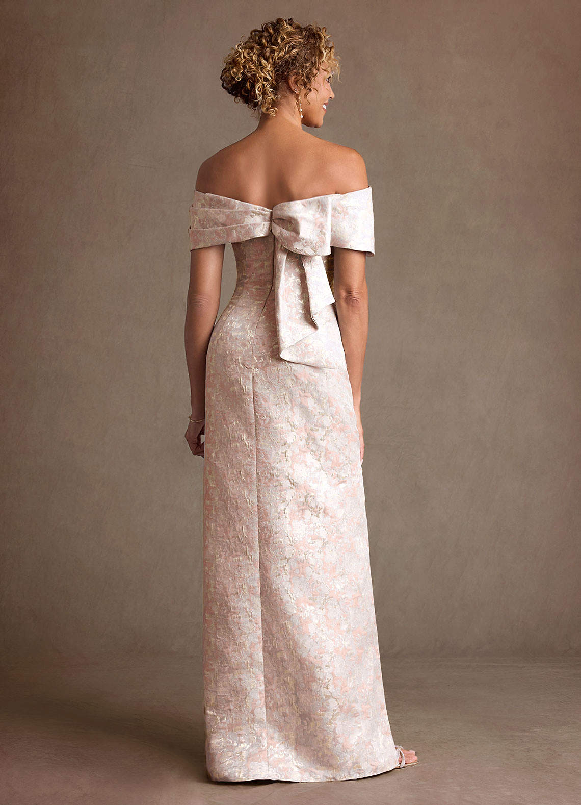 Zion Sheath Off-the-Shoulder Jacquard Mother of the Bride Dress in Dusty Rose