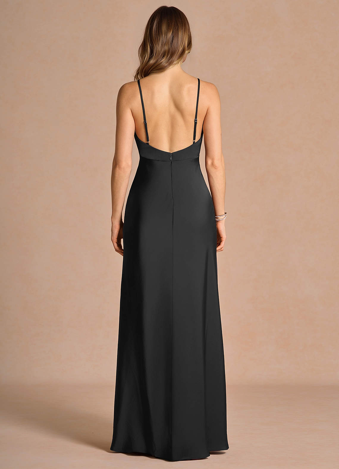 Samara Sheath Feather-Trim Satin Chiffon Wedding Guest Dress in black