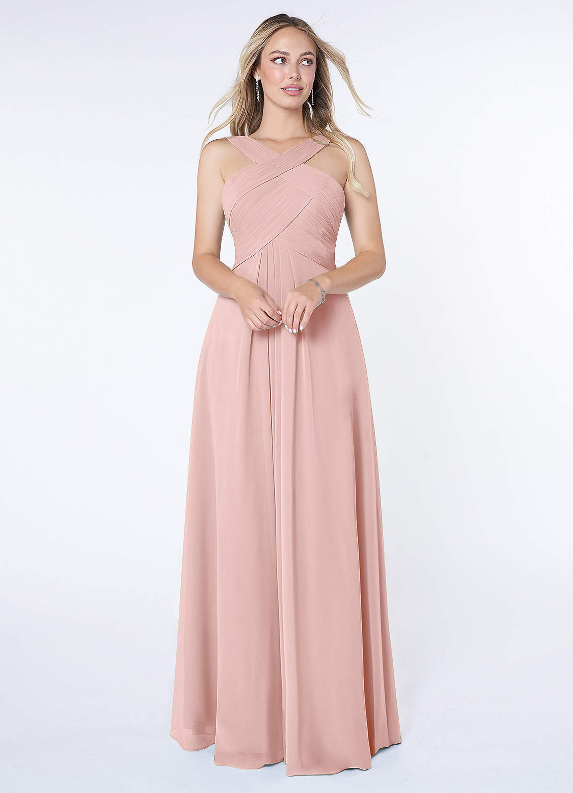 Kaleigh A-Line Halter Chiffon Bridesmaid Dress in Powder Pink
