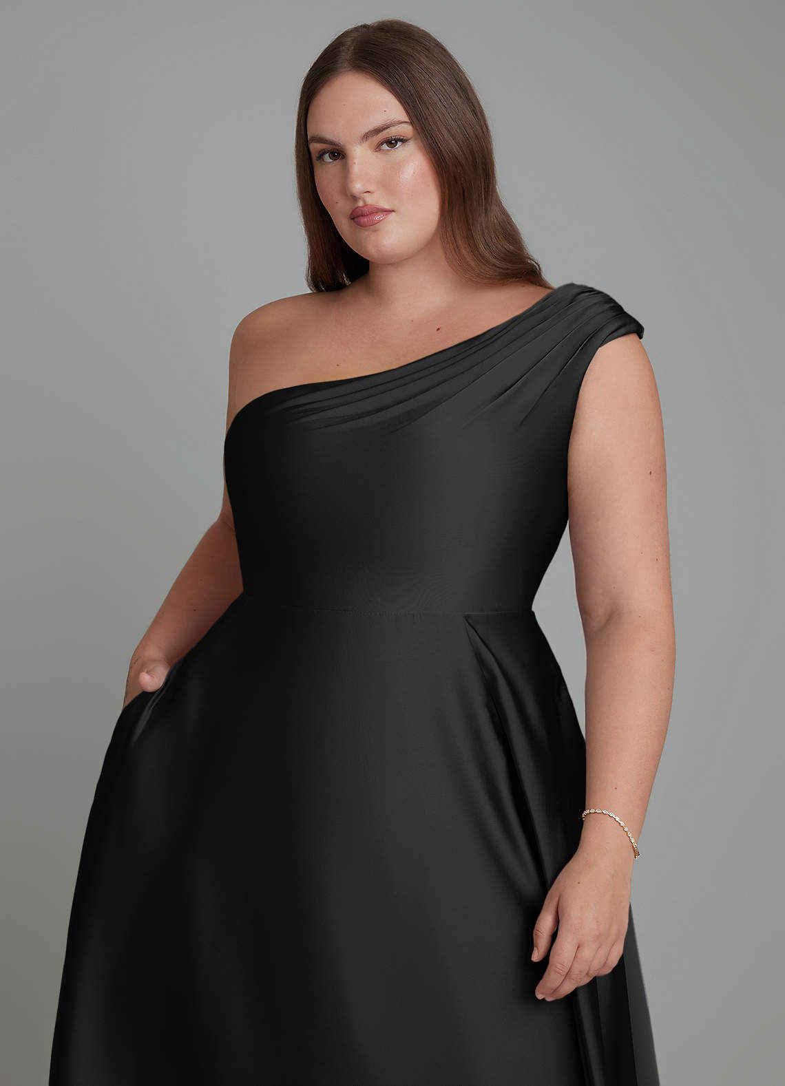 Melanie A-Line One-Shoulder Stretch Satin Bridesmaid Dress