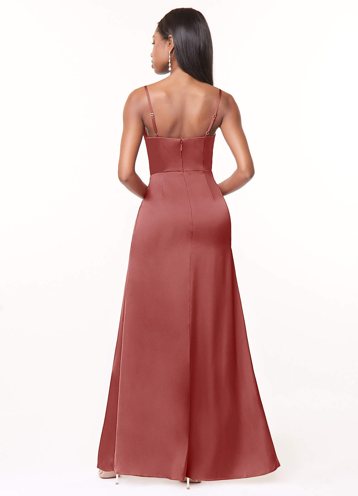 Maci A-Line V-Neck Stretch Satin Bridesmaid Dress in Antique Rose