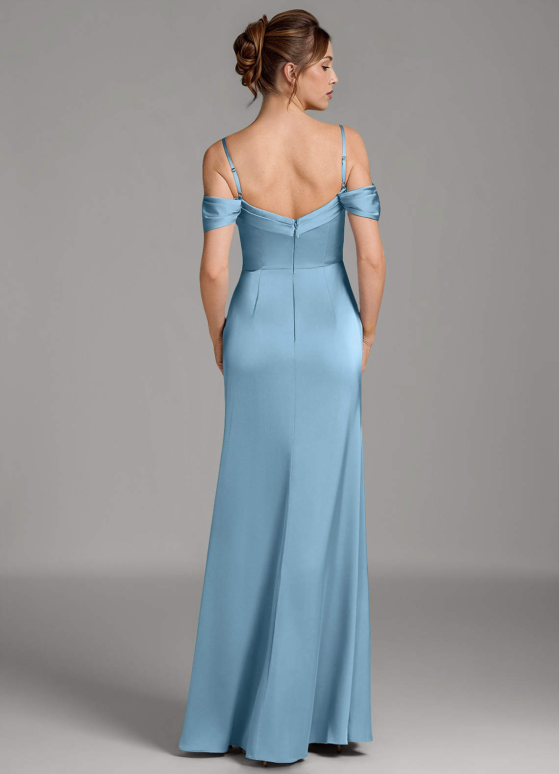 Wyatt Mermaid Off-the-Shoulder Stretch Satin Bridesmaid Dress in Steel Blue