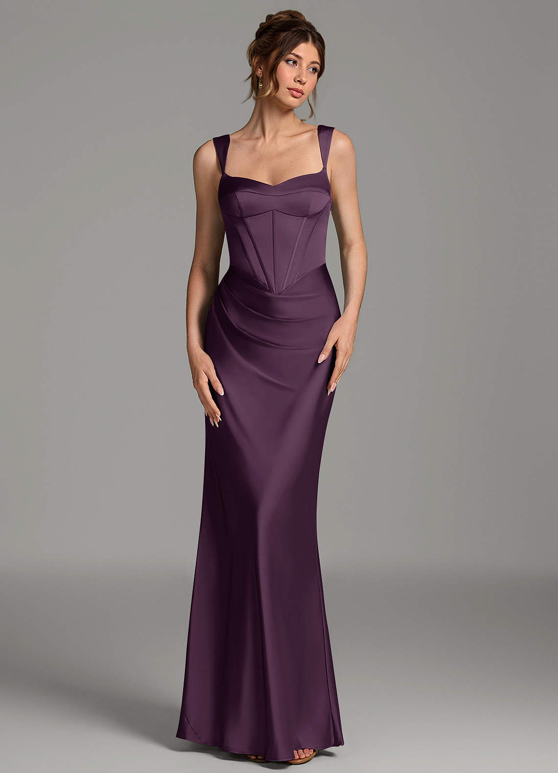 Mela Sheath Sweetheart Stretch Satin Bridesmaid Dress in Plum
