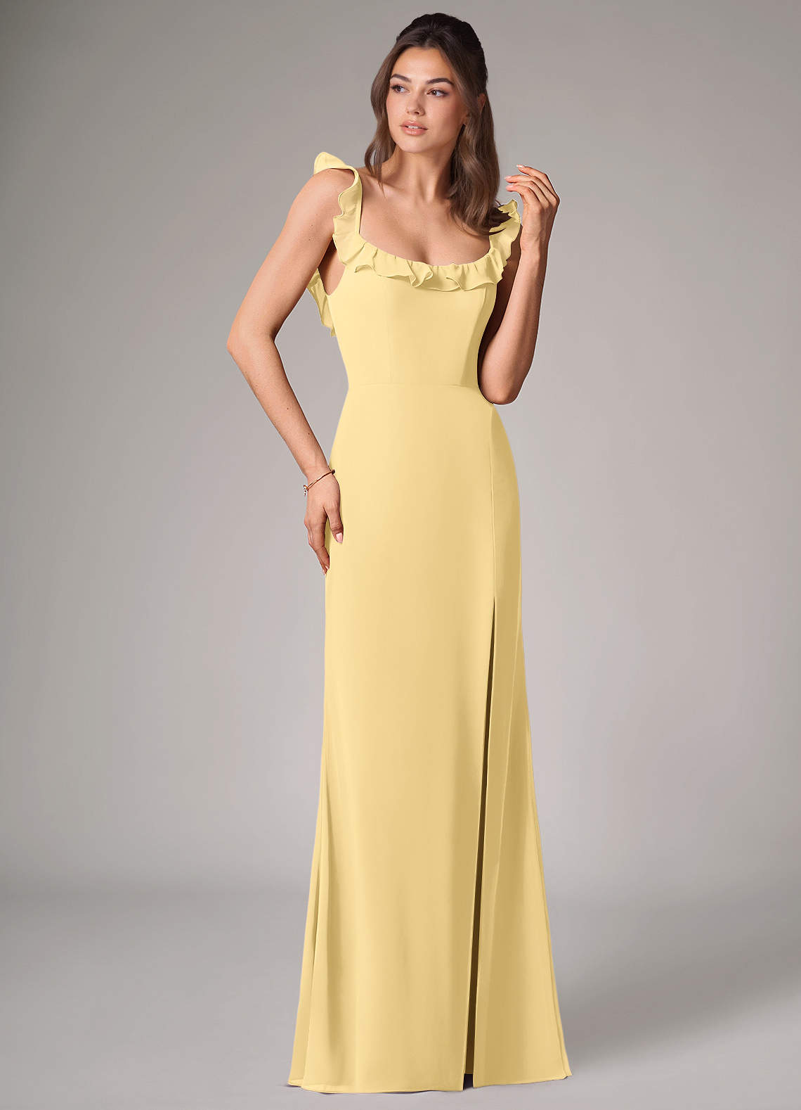 Callie Mermaid Scoop-Neck Chiffon Bridesmaid Dress in Butter