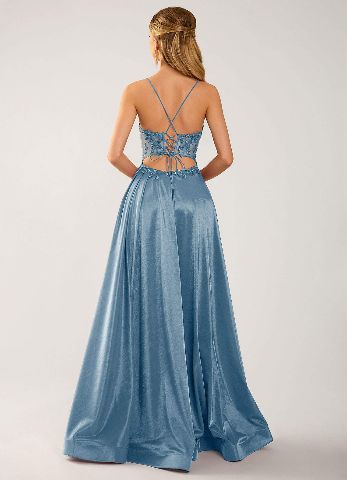 Isoldemark A-Line Sweetheart Satin Evening Dress in dusty blue